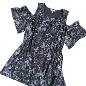 LC Lauren Conrad Cold Shoulder Dress Sailboat Palm Tree Toile Resort XXL